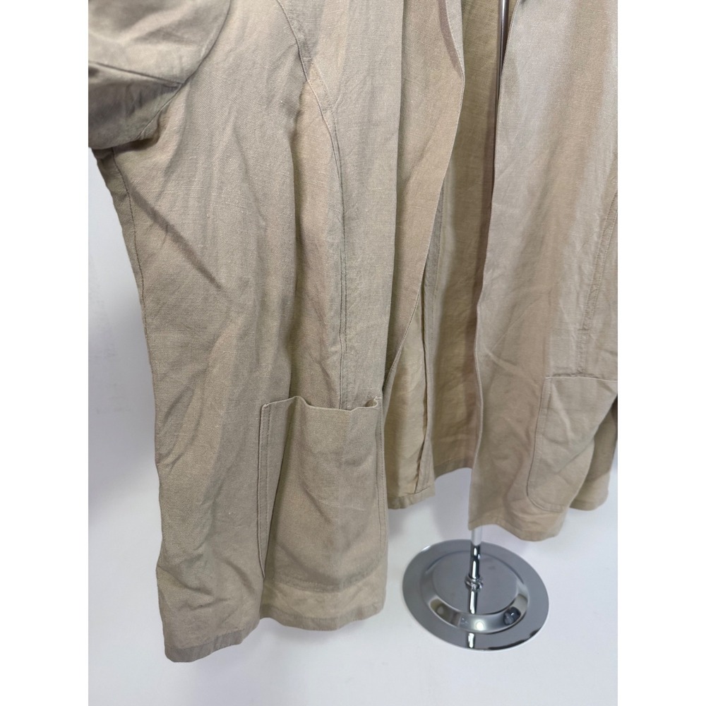 Vintage Preswick & Moore Jacket Women's XL Linen Blend Open Front Blazer Khaki - Picture 8 of 11